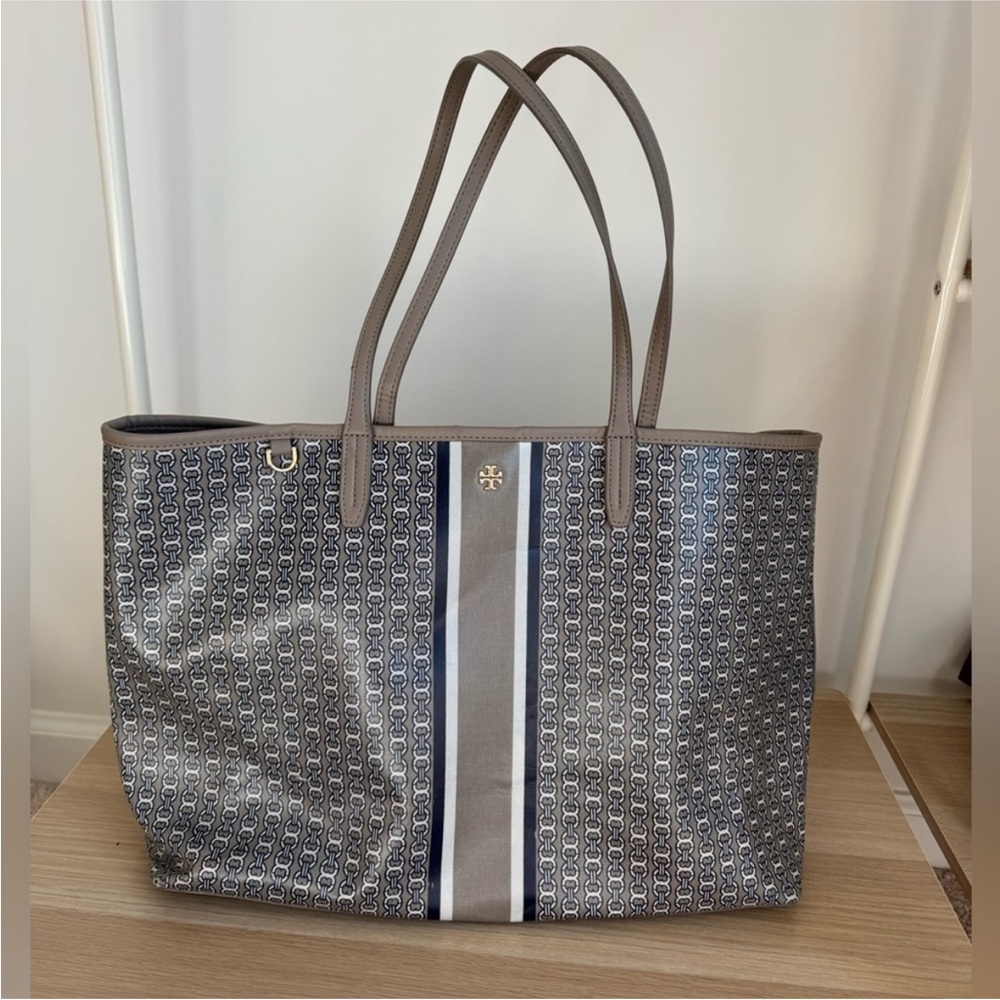 Tory Burch Black and Gray Patterned Tote